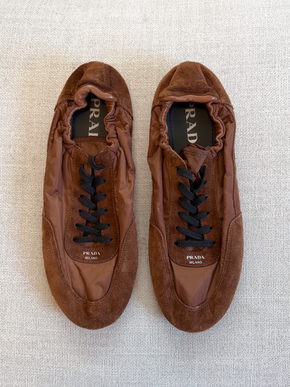 Prada Collapse Re-Nylon and Suede Brown Sneakers